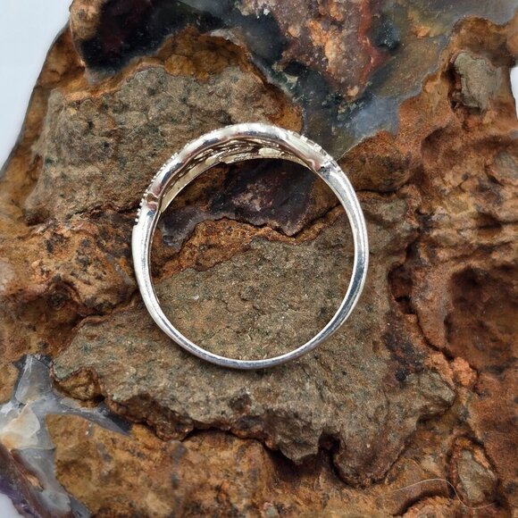 Sterling Silver Leaf Ring Size 6.75 Cubic Zirconia Accents Cutout Fine Jewelry - Picture 5 of 7